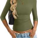 Eachyes Womens 3/4 Length Sleeve Boat Neck Tops Casual Slim Fit T-Shirts Basic Tees Spring Summer Outfits Clothes (Green) XL