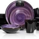 Sonoma 16-Piece Dinnerware Set - Serves 4, Black and Speckled Purple Plates & Bowls Set | Microwave & Dishwasher Safe, Spinwash Purple