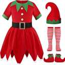 Elf Costume for Girls Kids Christmas Elf Santa's Dress Outfit (7-8 Years)