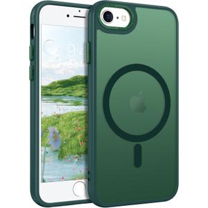 GUAGUA Compatible with iPhone SE 2022/2020 Case, Magnetic Cases for iPhone 6/6S/7/8, Compatible with MagSafe Translucent Matte Skin Feeling Shockproof iPhone SE 3rd/2nd 4.7" Cover, Blackish Green