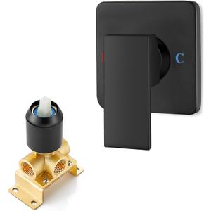 Heyalan Bathroom Shower Valve Mixer Single-Function Single Handle Trim Kit Wall Mount Brass Faucet Shower Rough-In Valve Female Thread,Square,Matte Black