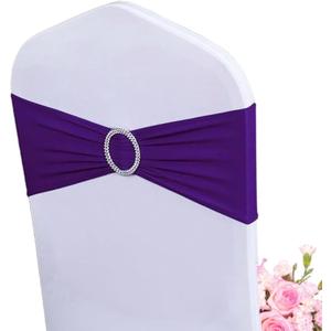Albassa Chair Sashes Spandex Stretch Chair Bows with Buckle Slider for Wedding Party Decorations (Purple, 50PCS)