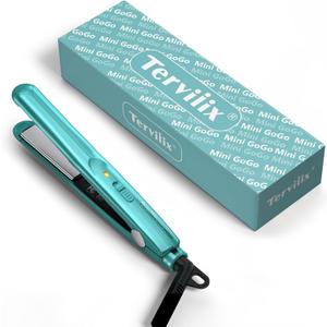 Terviiix Mini Hair Straightener, Ceramic Mini Flat Irons for Short Hair/Curls Bangs/Edges, Lightweight & Portable, 1/2 '' Small Straightening Irons, Worldwide Voltage for Travel, Storage Pouch, Blue