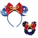 zhezesmila Mouse Ears Headband and Scrunchies Velvet Hair Accessories for Women Shiny Headband and Mic Ears Scrunchies for Birthday Party