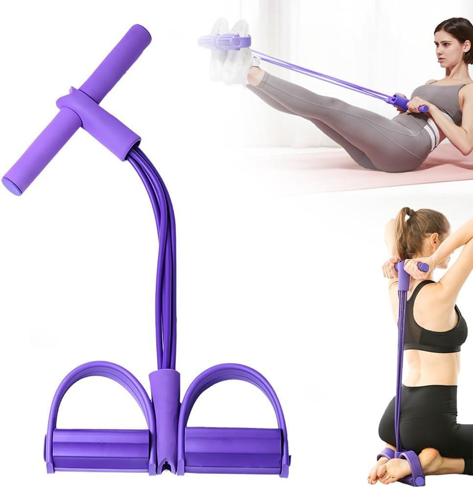 21 Fitness Resistance Bands-4 Tube Pedal Ankle Puller, Elastic Yoga Pedal Puller Resistance Band, Stretching Bands for Arm and Leg Workouts Abdomen, AB Training Auxiliary Device for Women Men (Purple)