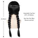 Women Long Black Braids Wig with Bangs Long Straight Pigtails Wig for Adult Costume, Halloween Wig