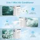 Portable Air Conditioners, 3-in-1 Portable AC Unit, Personal Air Cooler with 1000ml Tank2/4/6H Timer, USB Charging Cooling Fan for Indoor Office Bedroom