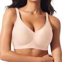 Wireless Jelly Bras for Women V Neck Seamless No Underwire Tshirt Bras Comfortable Padded Bralettes Everyday Bra with Support (Medium)
