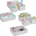 mDesign Fabric Drawer Organizer Bins, Kids/Baby Nursery Dresser, Closet, Shelf, Playroom Organization, Hold Clothes, Toys, Diapers, Bibs, Blankets, Set of 4, 2 Pack, Gray/White Polka Dot