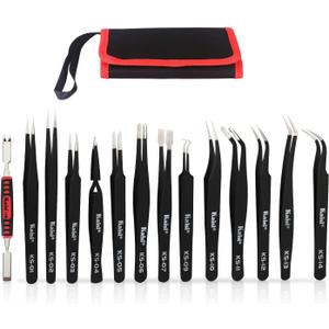 Kaisi 13 PCS Precision Tweezers Set Anti-Static ESD Tweezers Kit with 13 Precision Non-Magnetic Stainless Steel Tweezers With tweezers storage bag