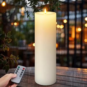 14" x 4" Large Outdoor Candles, Waterproof Flickering LED Flameless Candles with Timer, Battery Operated Candles with Remote Control Realistic Fake Pillar for Patio Porch Lanterns, White 1 Pack