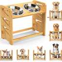 Elevated Dog Bowls, Adjustable Raised Dog Bowl Stand for Large and Medium Pet, 15" High Bamboo Pet Food Feeder with 2 Stainless Steel Dishes6 Heights