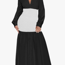 Ekaliy Women's Puff Long Sleeve Shirt Dress Elegant Button Down Loose Swing Party Maxi Dress Black XL