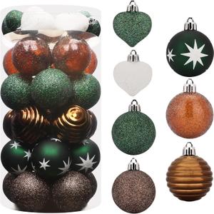 35pcs Christmas Ball Ornaments for Xmas Tree Shatterproof Christmas Tree Decorations Balls with Hanging Loop for Xmas, Holiday, Wedding, Party Decors (25 Balls+10 Hearts, Green & Gold)