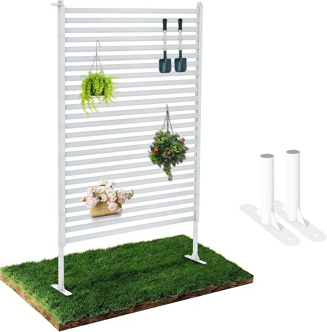 Outdoor Privacy Screen Fence with Stand 3FT x 5FT, Freestanding Privacy Fence Panels for Outside, No Dig Fence for Air Conditioner, Trash Can, AC Unit, Patio Lattice Fence Trellis White