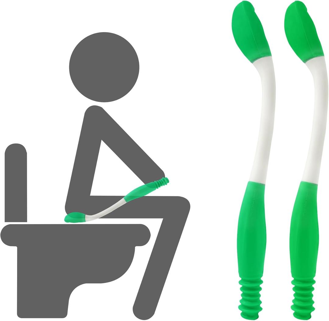 Toilet Aids for Wiping, 2 Pack Long Reach Comfort Butt Wiper Tool (15.7"), Bottom Wiping Aid for Disabled, Elderly,Overweight, Pregnant & Limited Mobility, Reusable and Easy to Clean (Green White)