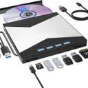 Wbacon External CD/DVD Drive for Laptop, DVD Player for Laptop, 8 in 1 Ultra-Slim CD Burner with 4 USB Ports and 2 TF/SD Card Slots, External Disk Drive Optical Compatible with Desktop Mac Windows