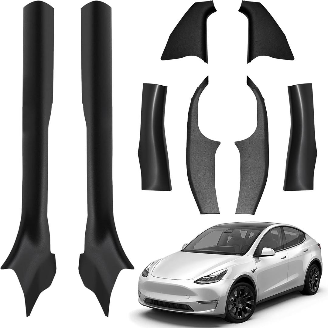 8PCS Door Sill Protector for Tesla Model Y Juniper 2025–26, Door Entry Guard Set for Front & Rear Door Thresholds, Anti-Kick Interior Door Entry Covers (Leather Grain (Not fit 2026 Model Y Standard）)