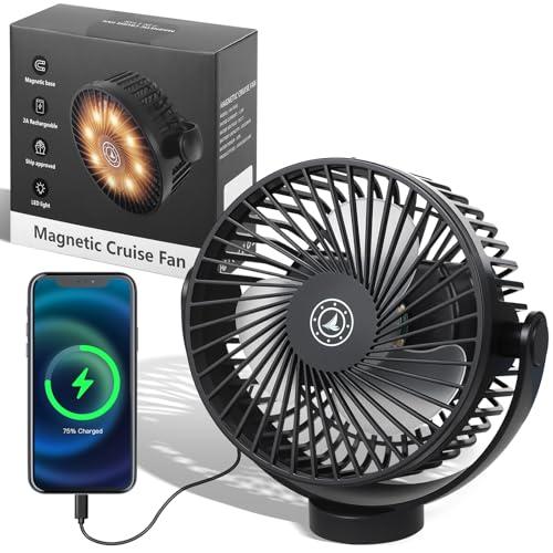 Fanopera Magnetic Cruise Fan with 12000mAh Battery - Portable Cabin Air Circulator, 3-Speed LED Desk Fan with Timer, Power Bank & Ceiling/Wall Mount, Cruise Ship Approved for Travel (Black)