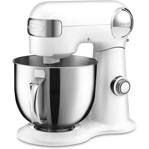 Cuisinart Stand Mixer, 12 Speed, 5.5 Quart Stainless Steel Bowl, Chefs Whisk, Mixing Paddle, Dough Hook, Splash Guard w/ Pour Spout, White Linen, SM-50NAS, Manual