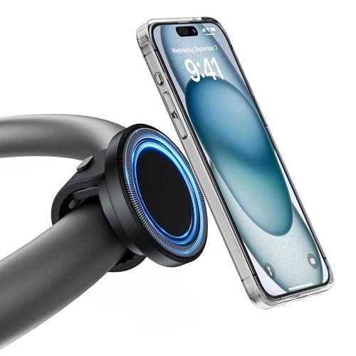 NINEFATICS Stroller Phone Holder, Compatible with MagSafe, Magnetic Handlebar Mount, 17x N52 Strong Magnets, Fits Treadmills, Peloton, Shopping & Golf Carts, Adjustable Strap, iPhone 12–17 & Android