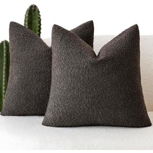 Foindtower Pack of 2 Textured Boucle Throw Pillow Covers Accent Solid Decorative Pillow Cases Cozy Woven Couch Cushion Case for Sofa Bedroom Living Room Home Decor, 20 x 20 Inch,Dark Brown