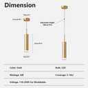 KCO Lighting LED Gold Mini Pendant Light Modern Kitchen Island Ceiling Hanging Light Fixtures Small Cylinder Ceiling Pendant Lighting for Bedroom, Dinning Room (Gold)