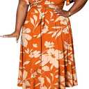 Women's Floral Plus Size 2 Piece Outfits Casual Short Sleeve Bandage Wrap Empire Crop Tops and Midi Skirt Sets, Orange, 1XL