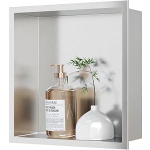 Neodrain Shower Niche, Insert Bathroom Storage Shower Shelf, Stainless Steel Recessed Wall Niche No Tiled Recessed Cabinet Waterproof for Shower Storage(Brushed,12"x12")