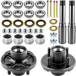 Trailer Idler Hub Kit 2000 lbs with 4 on 4" Trailer Hub & Round BT8 Spindle,1" and 1"-1/16" Trailer Axle Kits 4 Lug Include L44643 Bearings Kit, 2 Sets