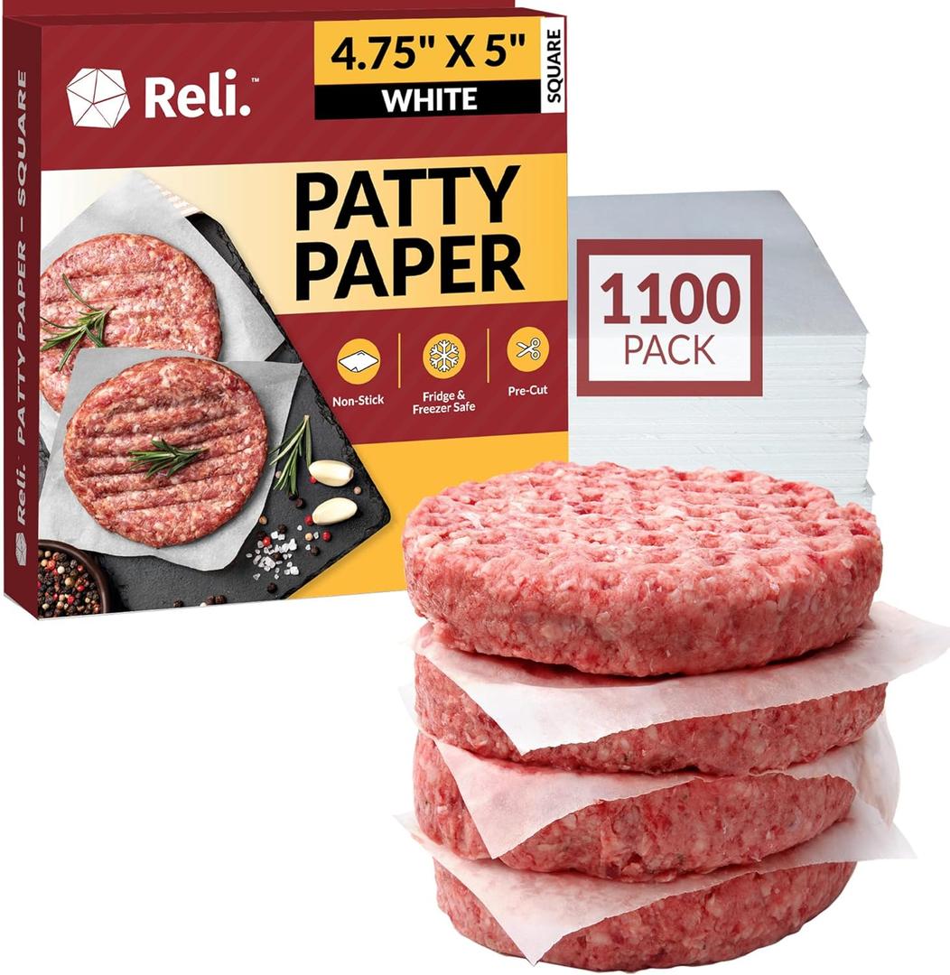 Reli. Hamburger Patty Paper (1100 Pack) (4.75" x 5" Square) | Wax Paper Squares | Food Grade Patty & Parchment Non-Stick Sheets for Burger Press, Deli, Butcher Meat, Resturant-Grade