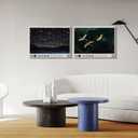 Framed Starry Sky Flying Cranes Japanese Bird Rustic Nature Animal Wall Art Decor Canvas Print Picture Yayoi Kusama Style Modern Poster Gallery Bedroom Living Room Studio 12x16 Inch Ready to Hang