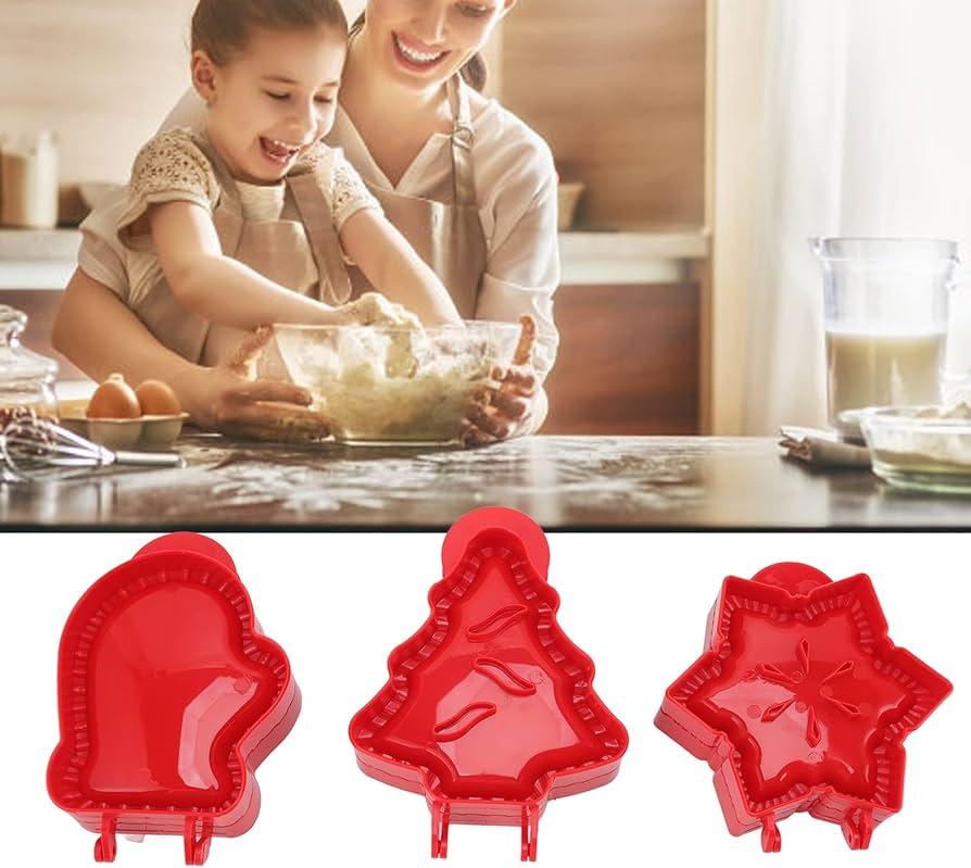 Holiday Christmas Pie Mini Dough Presser for Baking Party Potluck Hand Thanksgiving Christmas Holiday Cookie Maker with Christmas tree mittens Star Shapes(3pcs)