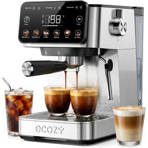 ecozy 2-in-1 Espresso Machine with Milk Frother, Guided Touchscreen