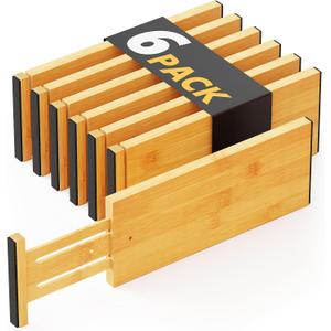 SpaceAid Bamboo Dresser Drawer Dividers 6 Pack, 4.65 High Adjustable 12.5-17 Drawer Organizers, Expandable Organization for Clothing, Clothes, Dressers, Natural
