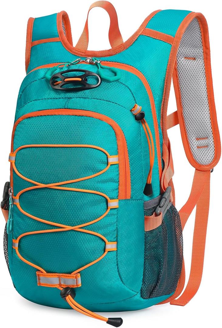 12L Kids Hiking Backpack, Small Hydration Backpack, Waterproof Kids Camping Daypack 5-12, No Water Bladder (Green)