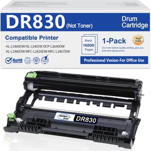 DR830 Drum Unit High Yield (Not Toner) Replacement for Brother DR-830 Drum Unit Black 1 Pack HL-L2400D HL-L2460DW HL-L2405W HL-L2465DW HL-L2480DW DCP-L2640DW MFC-L2820DWXL MFC-L2820DW Printer