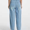 LifeShe Women's Wide Leg Baggy Jeans Elastic Waist Barrel Jeans Trendy Loose Drawstring Ankle Denim Pants (Blue, L)