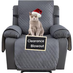 XINEAGE Waterproof Recliner Chair Covers, Super Soft Quilted Reclining Slipcover with Pockets & Non-Slip Elastic Straps, Dog Cat Pets Proof Washable Thick Furniture Protector (Recliner, Dark Grey)