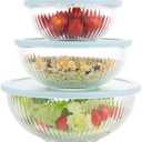 Glass Mixing Bowls with Lids Set of 3(3.7QT, 2.1QT, 1.1QT),Large Kitchen Salad Bowls, Space-Saving Nesting Bowls, Clear Glass Serving Bowls for Cooking,Baking,Prepping,Dishwasher Safe