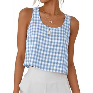 IDEALSANXUN Womens Scoop Neck Crop Tank Tops Spring Summer Sleeveless Tops (Blue, S)