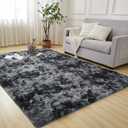 Andency 4x6 Shag Area Rug for Living Room, Tie-Dyed Light Grey Soft Fuzzy Plush Indoor Carpets for Bedroom, Non Skid Fluffy Faux Fur Rug for Room (4x6 Feet)