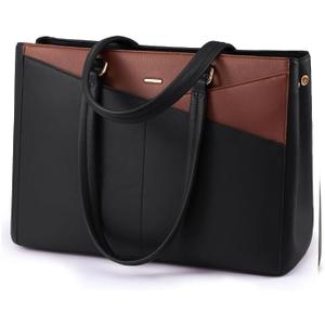 LOVEVOOK Lunch Tote Bag for Women, 3 in 1 Work Bag with Leakproof Cooler Compartment, Laptop Bag with Large Cup Holder for Office, College, Casual, Black-brown