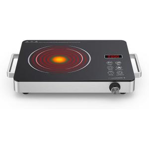 1800W Portable Electric Stove 4-Hour Timer Electric Heating Plate Surface Touch and Knob Controls 12-Level Power Temperature Adjustment Compatible with All Flat-Bottom Cookware