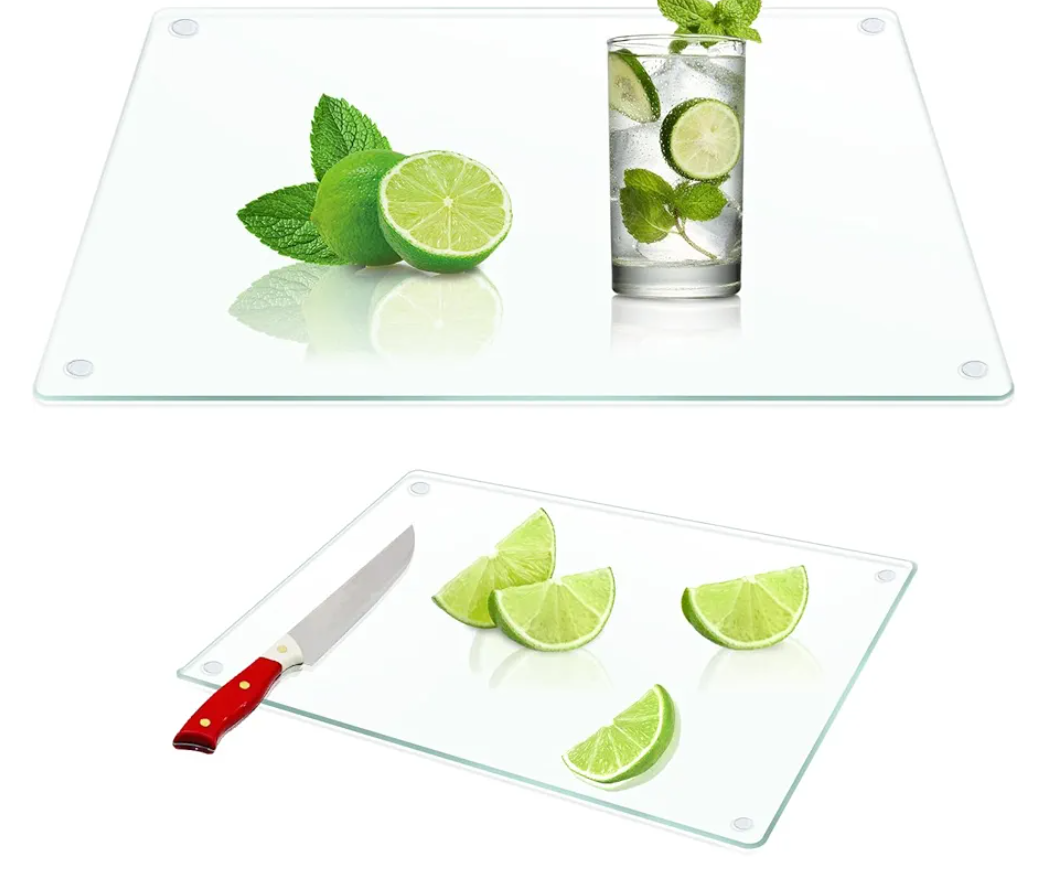 JAMBALAY Tempered Glass Cutting Boards for Kitchen, Clear Glass Cutting Board Set, 12"x16" & 8"x12" Cutting Boards with Non Slip Foot, Heat and Scratch Resistant, Shatterproof