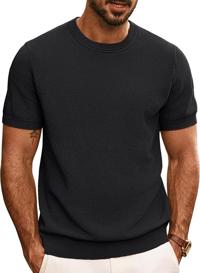 PJ PAUL JONES Mens Casual T-Shirts Classic Short Sleeve Knit Tees Crewneck Solid Tee Shirts (Large, Black)