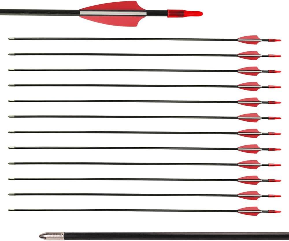 LWANO 28" Fiberglass Arrows - Archery Practice Target Arrows with Blunt Tips Durable Shaft for Youth Kids Children Beginners on Recurve&Long Bows(Pack of 12) (Red)
