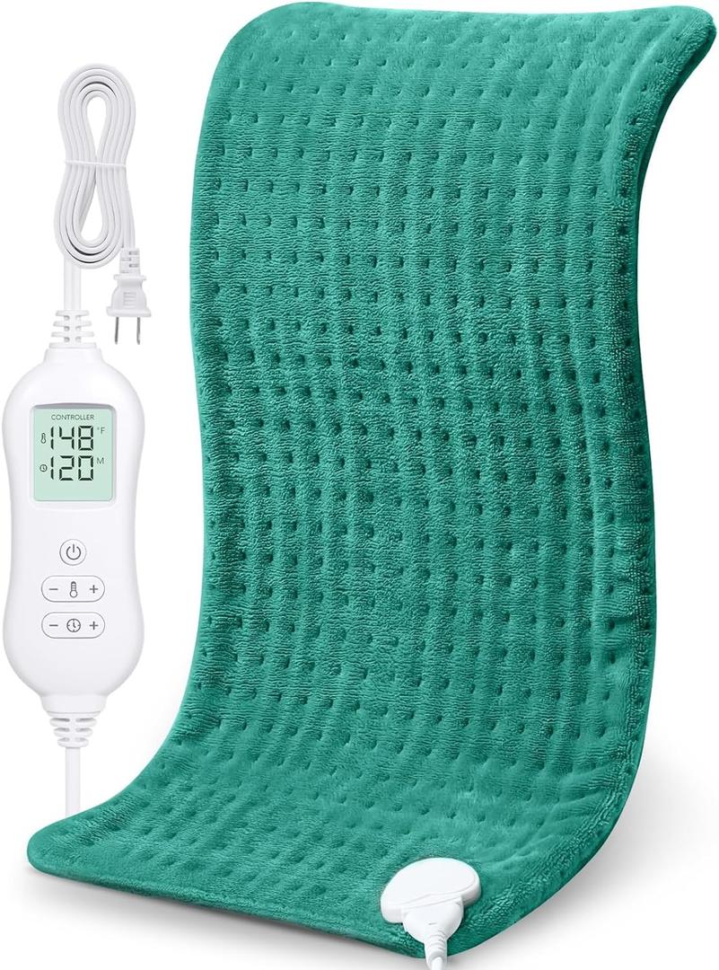 NOWWISH Heating Pad for Back Pain & Cramps Relief, Moist Heat Pad for Neck & Shoulder, Auto Shut Off, Machine Washable, Gifts for Women, 12"x 24" Green