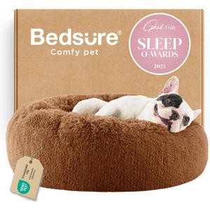 Bedsure Calming Dog Bed for Small Dogs - Donut Washable Small Pet Bed, 23 inches Anti-Slip Round Fluffy Plush Faux Fur Large Cat Bed, Fits up to 25 lbs Pets, Copper
