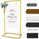 Wedding Sign Holder Adjustable Welcome to Our Wedding Sign Stand 68x31x 20Heavy Duty Metal Easel for Signs,Include 6 Sign Hanging Straps &Storage Bag& for Signs& Seating Charts & Event Decor(Gold)